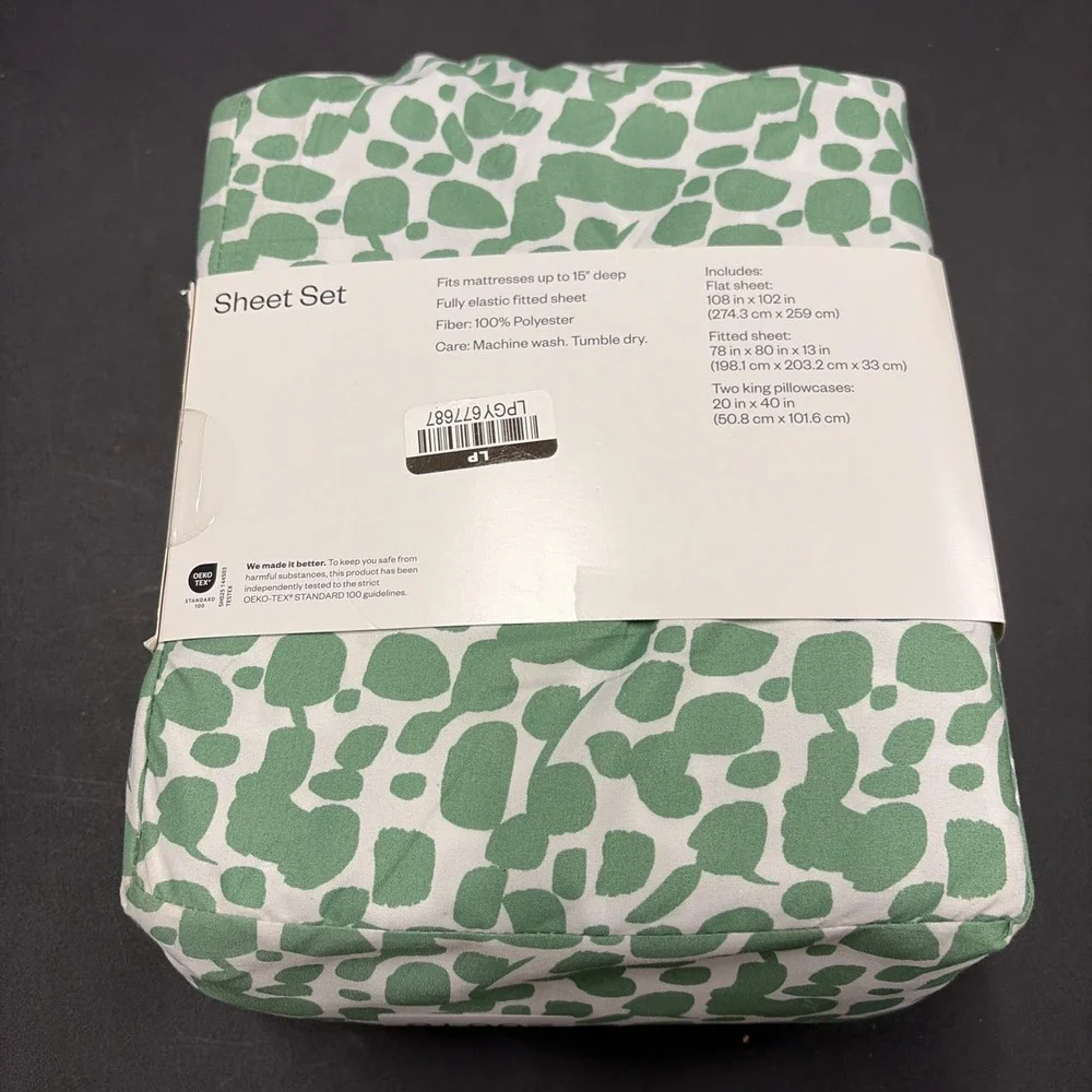 Green Spotted Room Essentials Winkle Resistant Microfiber Sheet Set King 20618